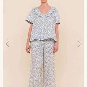 Blue and White Floral Jumpsuit with Defined Waist